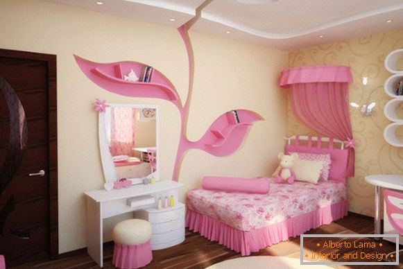 интериор на детска стая за момиче в жълти и розови тонове