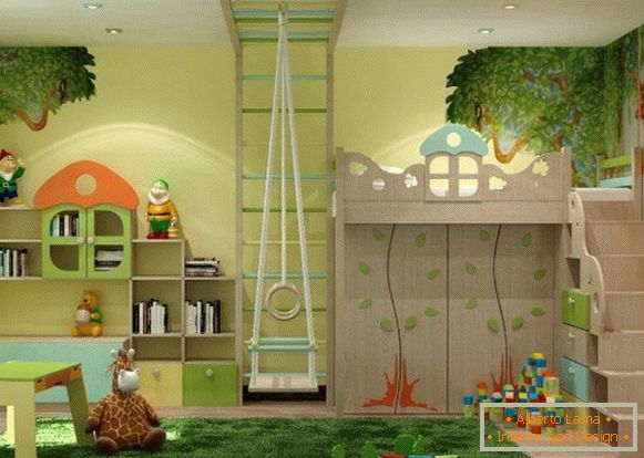 интериор с естествена тема на детска стая за момиче на 3 години