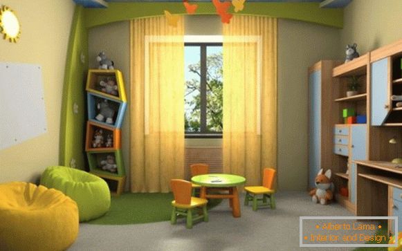 интериор на детска стая в естествени цветове за момиче