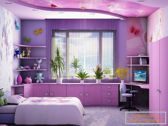 лиловый интериор на детска спалня для девочки