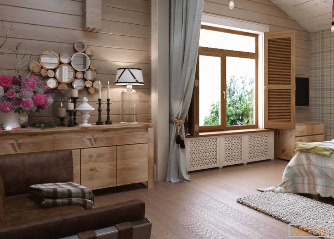 Спалня в къща от дървен материал
