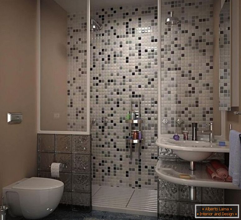 поразителен-модерен-малък баня-идеи-с-сиво-мозайка плочки-отворен душ-стенните дизайн-идеи