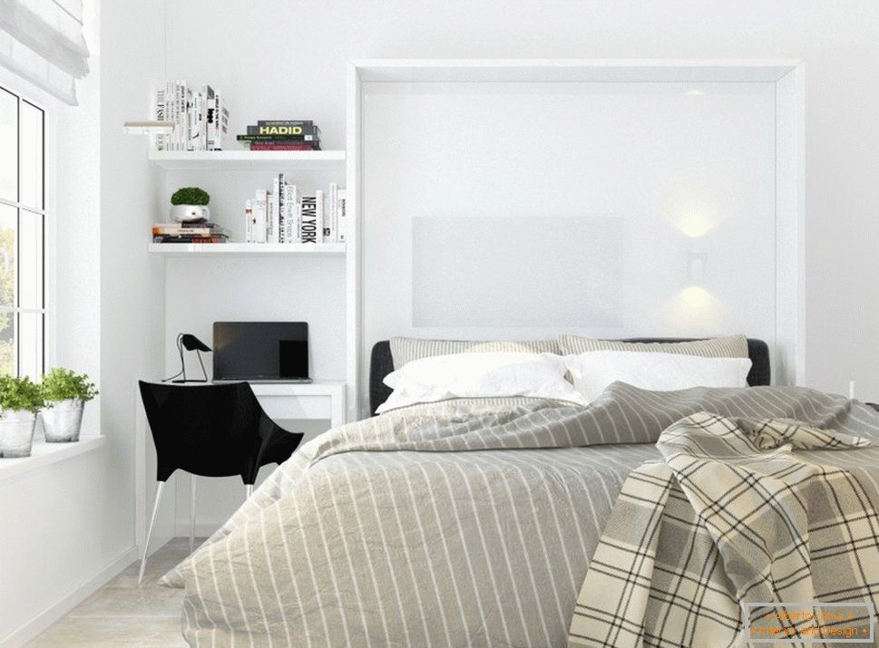 Спалня в стила на бял минимализъм
