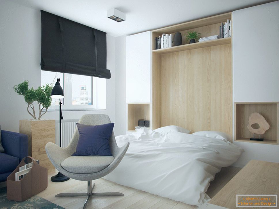 Интериорът на малък апартамент в контрастни цветове - спальня