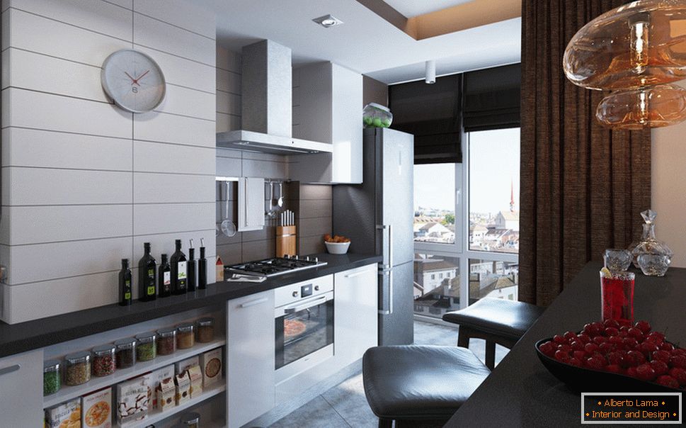Интериорът на малък апартамент в светли тонове - кухня