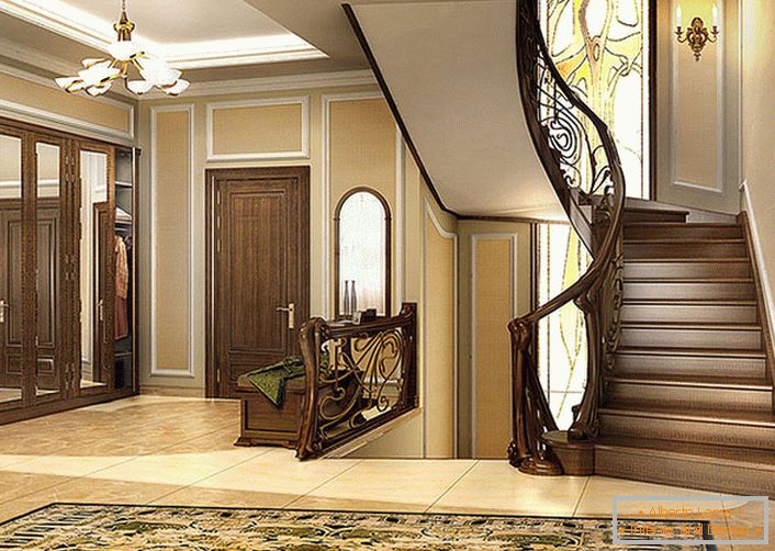 Едно елегантно съчетание от гладки линии и топлина от естествено дърво е основната черта на модерния стил. Стълбището и вътрешността на къщата приличат на една. 