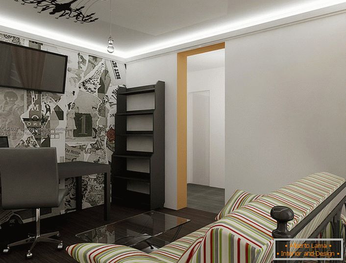 Кабинет в стила на бялото таванско помещение с подходящо избрано осветление.