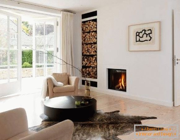 Дизайн на частна къща в стила на минимализма - интериор на дневната в снимката