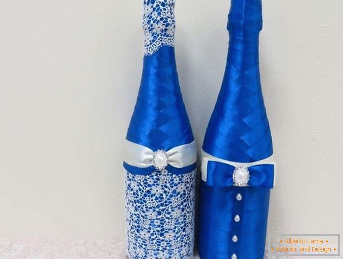 Декориране на бутилки с панделки за сватба и за друг повод