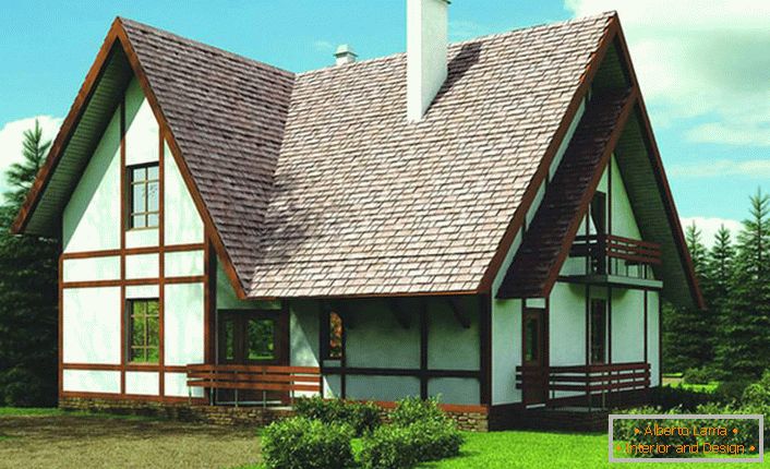 Фасадата на сградата на къщата е декорирана в съответствие с изискванията на скандинавския стил. Контрастиращата дограма се превръща в забележителна черта на стила. 