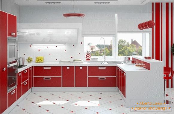 Дизайн на червено бяла кухня снимка 12