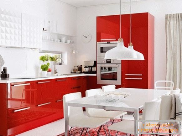 Дизайн на червено бяла кухня снимка 13