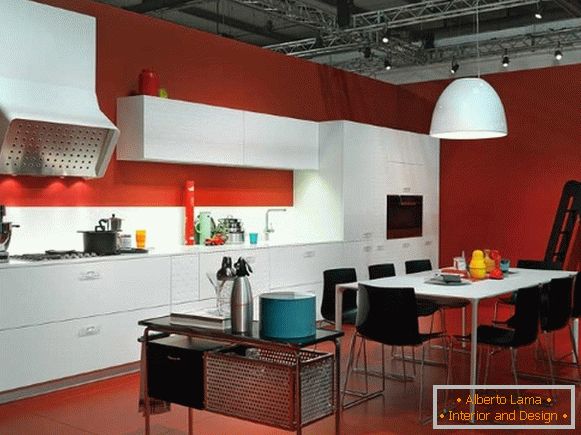 Дизайн на червено бяла кухня снимка 23