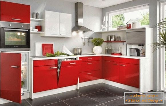 Червено сиво кухня снимка 37