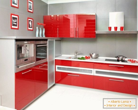 Червено сиво кухня снимка 39