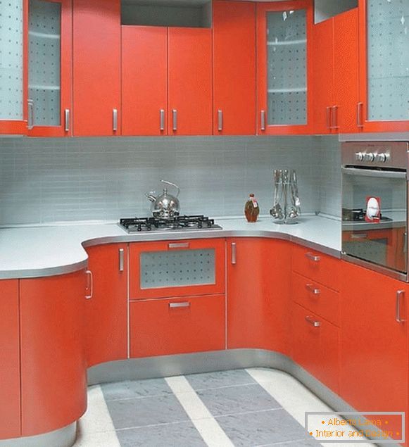 Червено сива кухня снимка 41