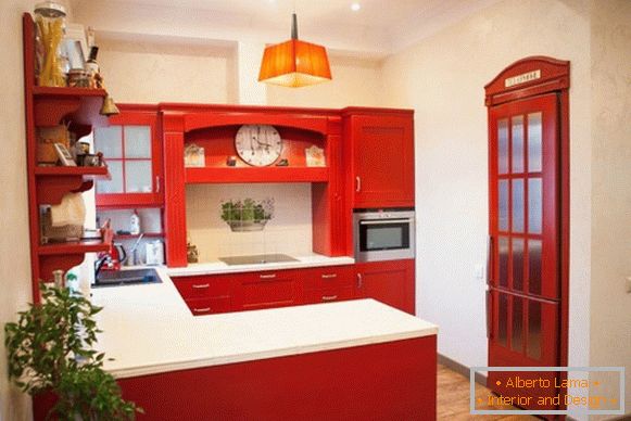 Червено бежово кухня снимка 45