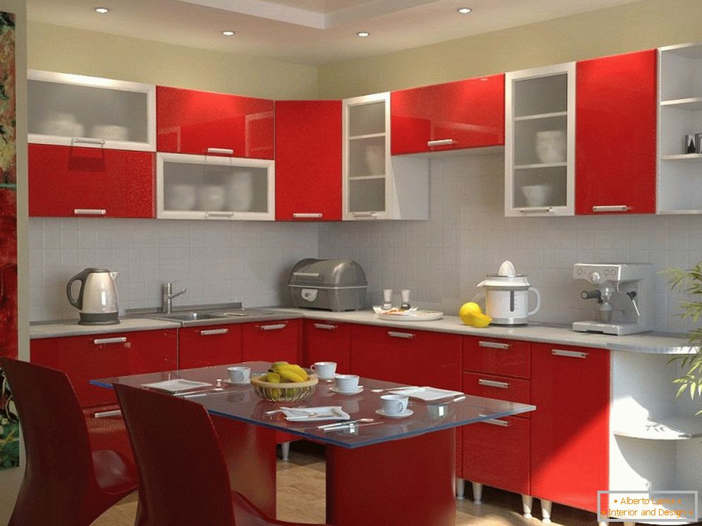 Кухненски мебели с червена фасада