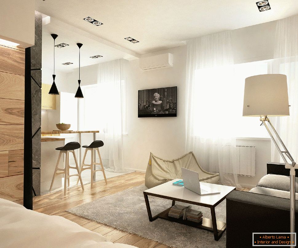 Уникален интериор на едностаен апартамент за млада двойка