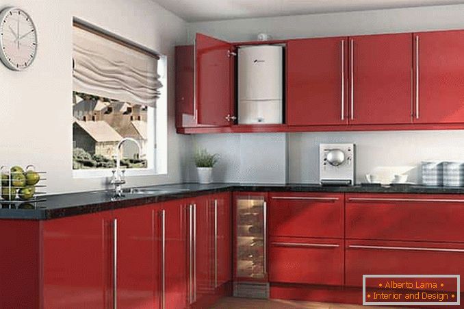 Червена кухня с котел