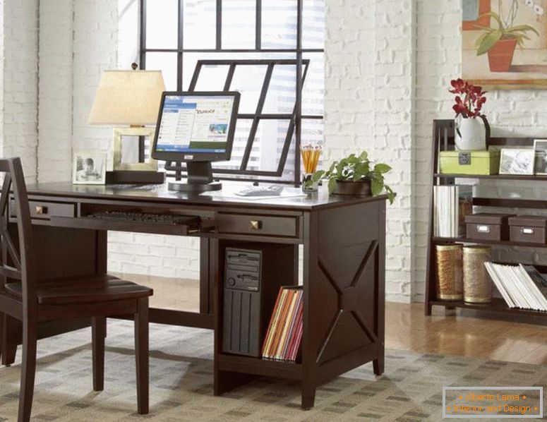 елегантен-домашен офис-с-дървени-тъмно бюро-и-столове-10-модерен дом-офис-дизайн-идеи