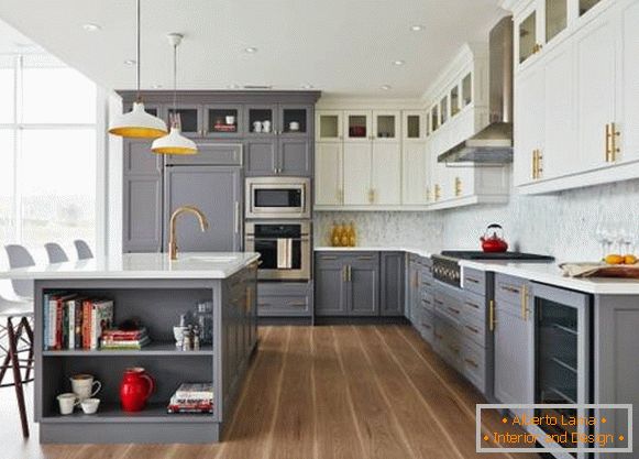 Двуцветни шкафове в кухнята - модерен дизайн 2018