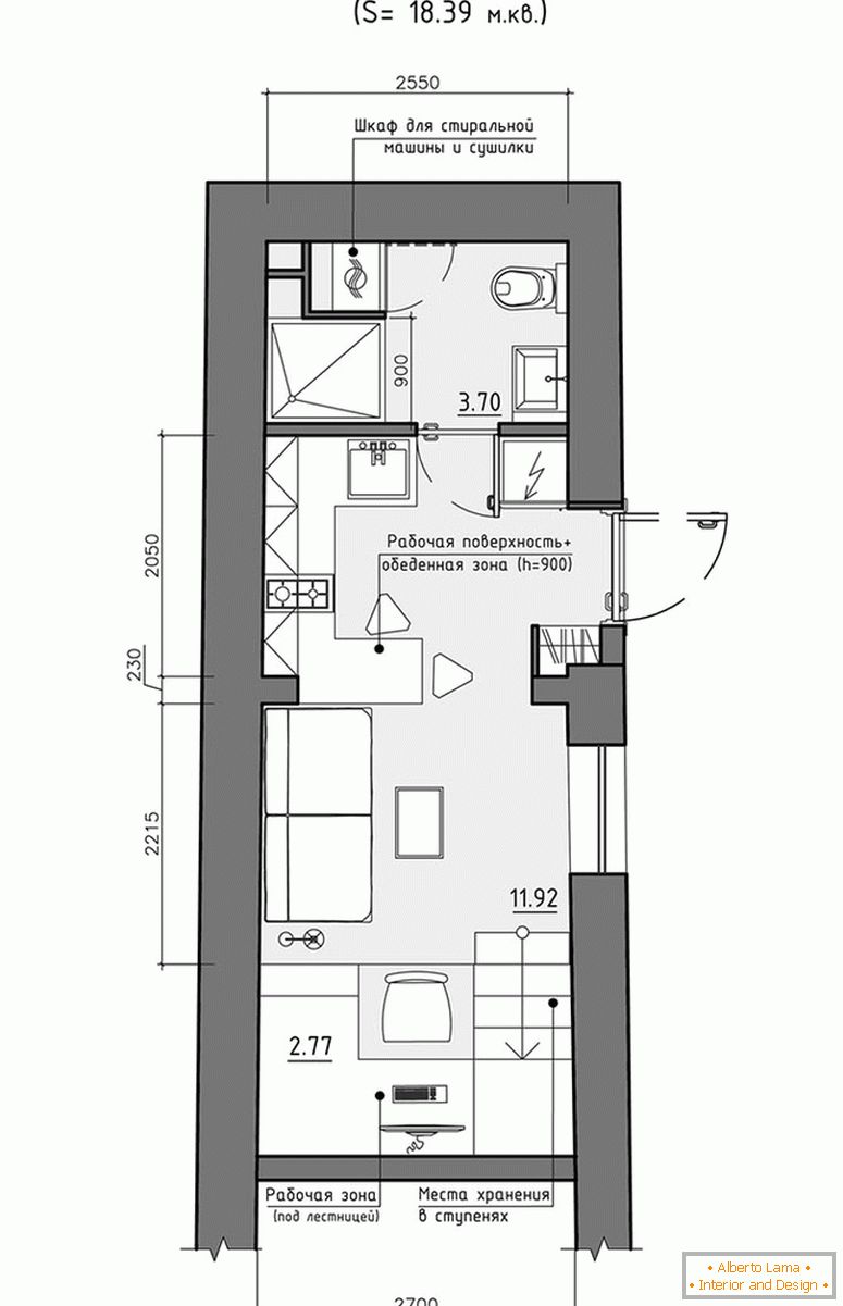 Разпределение на първото ниво на малък апартамент