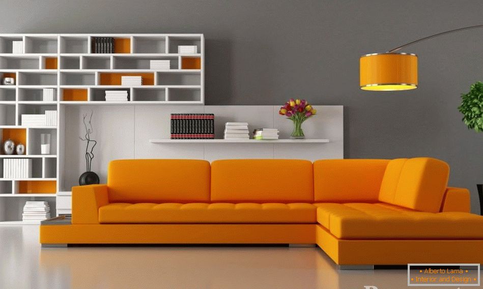 Оранжевите мебели в гостиной