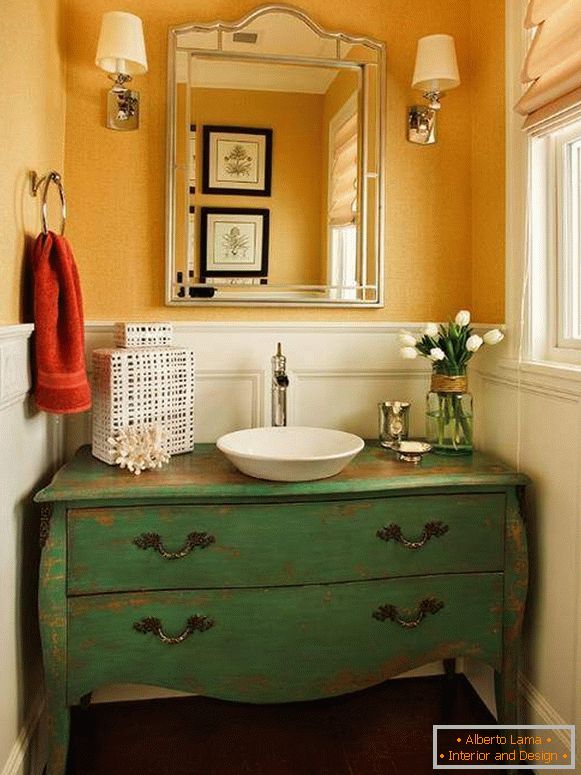 Кабинет под мивката в банята - снимка с ефект от античността