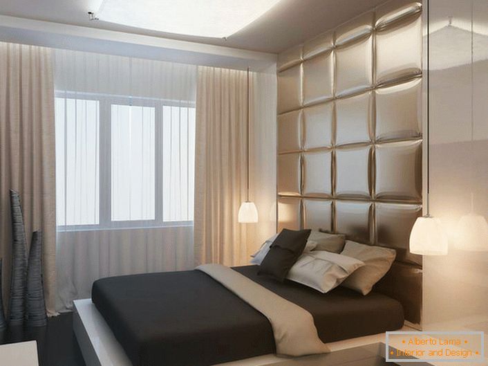 Проектиран проект на спалня в апартамент на обикновена висота сграда край Москва.