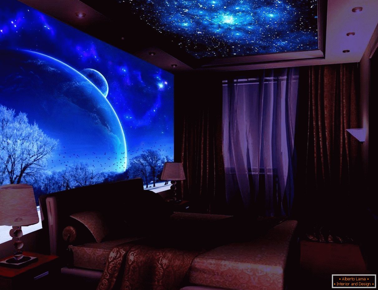 Подсветката в спалнята в стила на галактиката