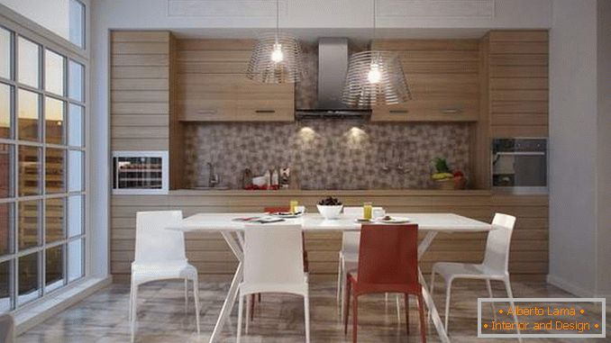 Модерен кухненски дизайн с панорамен прозорец - интериорна снимка
