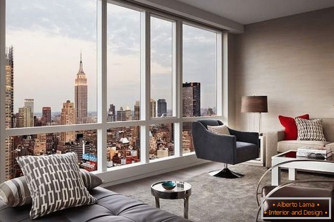Апартамент с панорамни прозорци - снимка с красив изглед към града