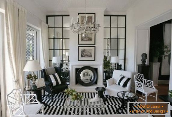 Черно-бял и райеобразен дизайн на всекидневната