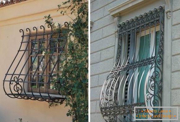 Ковани решетки на прозорци - снимка в декора на фасадите на частни къщи