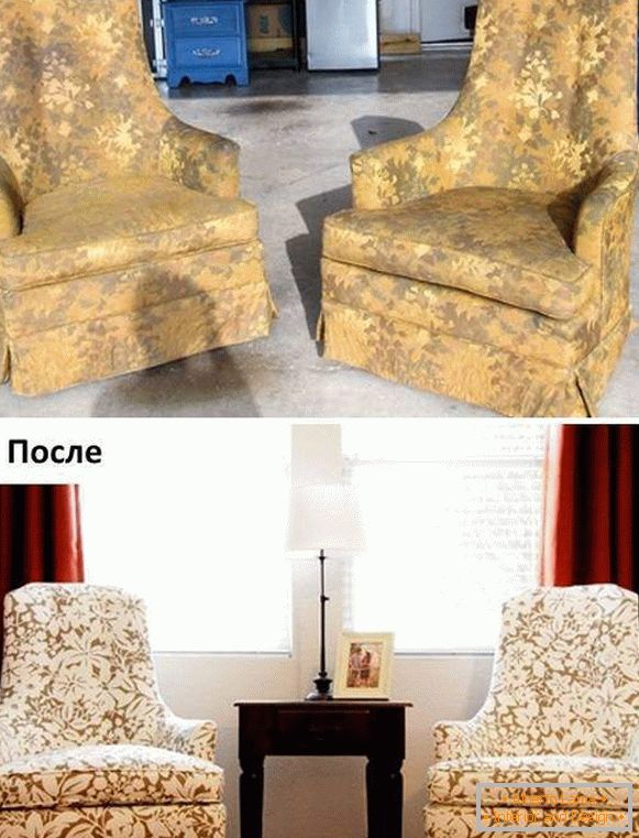 Ремонт на мека мебел - снимка на фотьойли преди и след