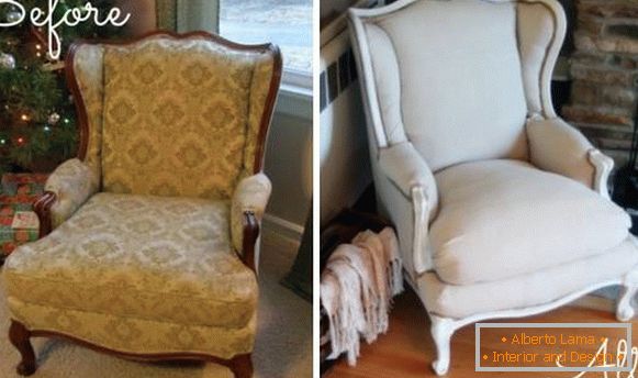 Възстановяване на мека мебел - снимка на креслото преди и след ремонта