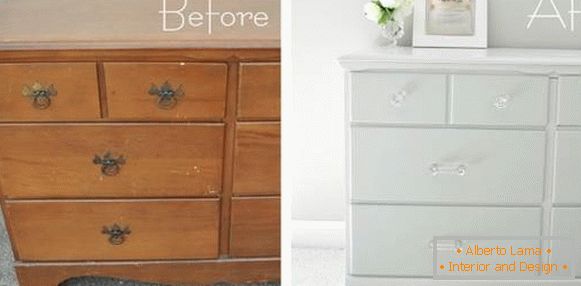 Стари мебели преди и след възстановяването на скрин