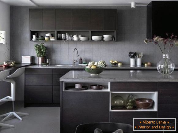 Стилни кухни - снимка в тъмни цветове и стил на минимализъм