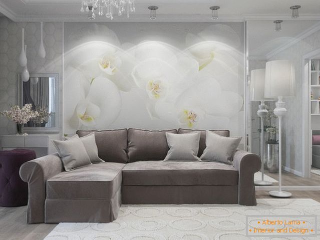 Живопис от цветя в стената в хола
