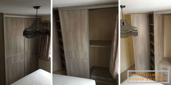Дизайн на ъглов гардероб в спалнята - снимка вътре