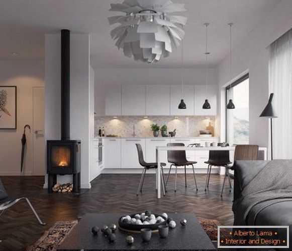 Скандинавски стил-в-апартамент-кухня