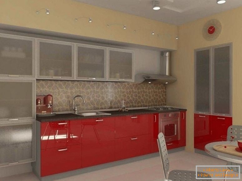 Кухня с червени гардероби