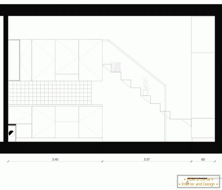 Разпределение на първото ниво на апартамента - страничен изглед