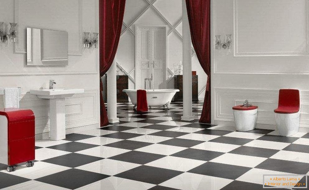 Интериор в банята с плочки от шахматна плочка