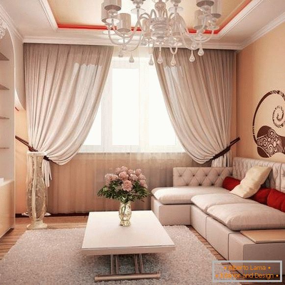 Интериор на хола в класически стил с циментова замазка