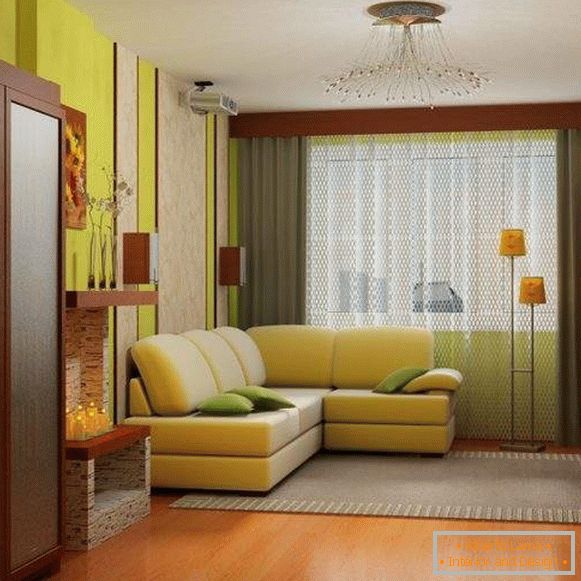 Стилен дизайн на залата в Хрушчов с компактни мебели
