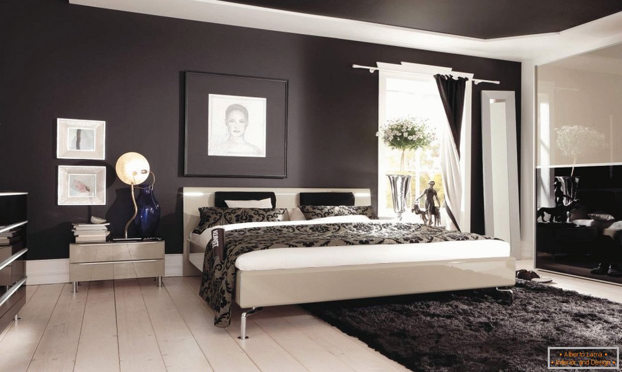 Дизайнерска спалня с тъмни тавани
