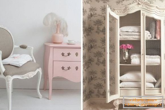 Красива мебелировка за спалнята в стила на Прованс - примери на снимката