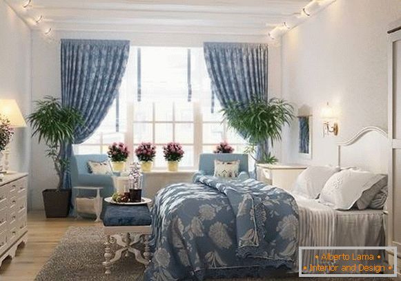 Романтична спалня Прованс - фото дизайн в бял и син цвят